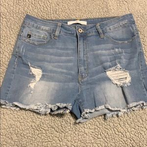 High Rise Distressed Jean Shorts